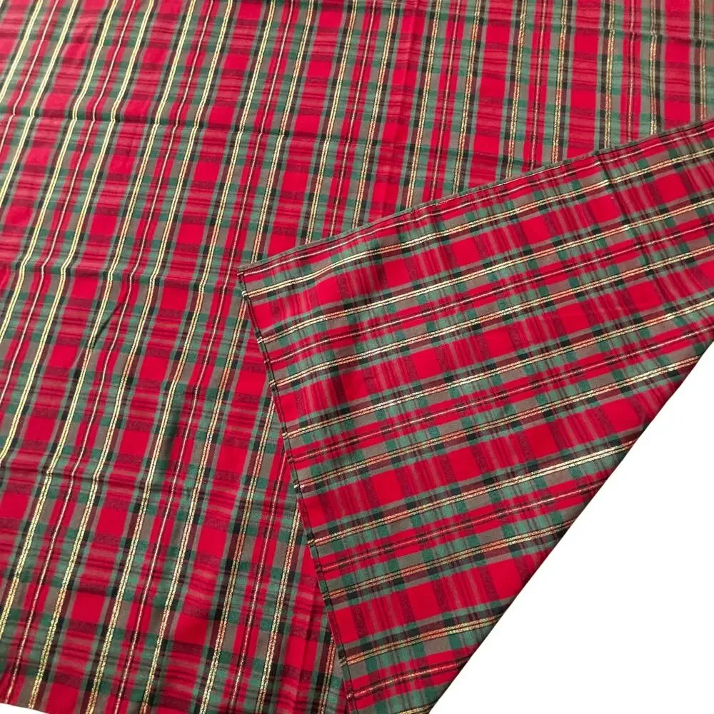 Traditional Christmas holiday tablecloth festive red green gold metallic plaid